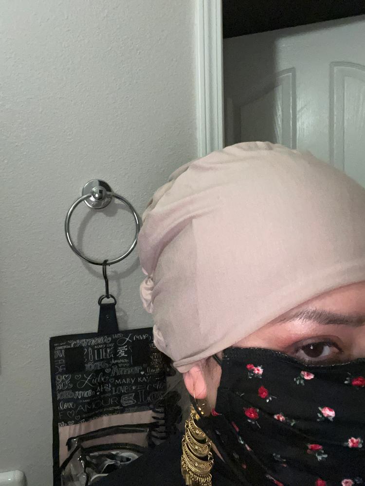 Silk-Blend Satin Underscarf - Mink - Customer Photo From Abby