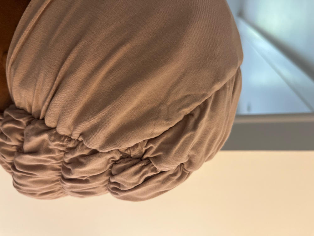 Silk-Blend Satin Underscarf - Mink - Customer Photo From Akilah R.